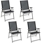 Giantex Patio Folding Chairs, Outdoor Lawn Chairs with Rustproof Metal Frame, Portable Dining Chairs for Porch, Deck, Garden, Backyard, Camping (1 Count (Pack of 4), Black)