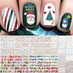 TailaiMei 60 Sheets Christmas Nail Stickers, Water Transfer Decals, Winter Full Nail Wraps Nail Art Decorations, Design for Santa Claus Snowflake Snowman (1028 Pcs)