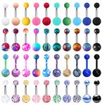 EVELICAL 24-50Pcs 14G Stainless Steel Belly Button Rings for Women CZ Screw Navel Bars Body Piercing Jewelry, Stainless Steel Acrylic, no gemstone