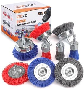 POLIWELL Nylon Filament Brush 9 Pack, Abrasive Wire Brush Wheel & Cup Brush Set, Drill Bit Sanding Brush with 1/4” Hex Shank for Steel Rust Removing, Grill Cleaning, Flaking Paint Refinishing
