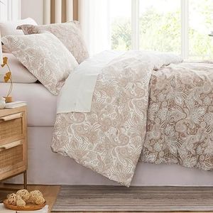 Southshore Fine Living, Inc. Oversized Comforter King Size Bed Set, Down Alternative Paisley Bedspread, Reversible Bedding Sets, California/King Sized Comforter & Matching Shams, Taupe/White