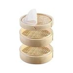 Handmade Bamboo Steamer Basket with Lid Multi-use Traditional Dumpling Steamer Food Steamer for Cooking Vegetables, Dim sum, Bao Buns, Fish Meat (6inch - 2 tier)