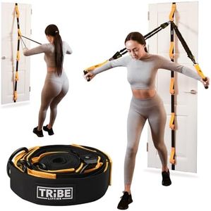 Tribe Lifting Door Anchor for Resistance Bands - Adjustable Resistance Band Door Anchor with 5 Loops & Metal Rings, Durable Nylon Door Strap for Full-Body Workouts (Yellow)