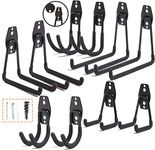 idmans Garage Storage Hooks Steel Tool Hangers for Garage Wall Mount Utility Hooks and Hangers with Anti-Slip Coating for Garden Tools, Ladders, Bikes, Bulky Items (10pcs, Black)