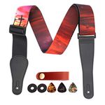 RAUYIVANY Guitar Strap, Sunset Cross Print Pattern with Leather End Guitar Straps, Adjustable Length, with Strap Lock + Button + 3 Picks for Acoustic, Electric, Bass and Classical Guitars, Sunset Red,