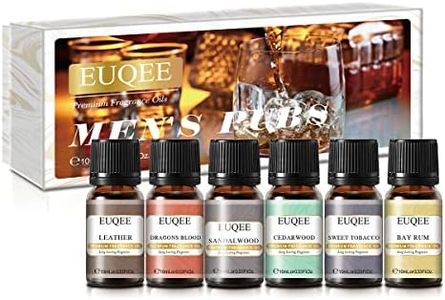 EUQEE 6PCS Fragrance Oils for Men, Men's Pubs Gift Set Premium Grade Fragrance Oils -10ml-Leather, Sweet Tobacco, Dragons Blood, Sandalwood, Bay Rum, Cedarwood (Men's Pubs)