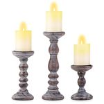 Inweder Wood Pillar Candle Holder (Set of 3), Rustic Candle Holders for Pillar Candles, Tall Farmhouse Candle Holders Candle Stand, Large Pillar Candle Holder Set for Table, Fireplace, Home, Brown