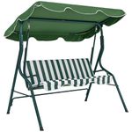 Outsunny 3 Seater Canopy Swing Chair Outdoor Garden Bench with Adjustable Canopy, Removable Cushion and Metal Frame - Green Stripes