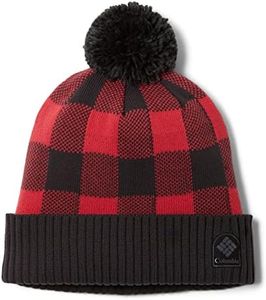 Columbia Unisex Palmer Peak Pom Beanie, Red Lily Check/Shark, One Size