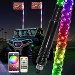 LED Whip Lights W/Flag 2Pcs 4ft (1.2M) APP + Remote Comtrol 360 Chasing Color RGB 5050 Light Antenna Whips for Utv ATV Buggy Polaris RZR Off Road Quad Dune Sand 4X4 Wheeler by Safego