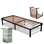 EVERGREENWEB – Folding Small Single Bed Frame 75x190-35 cm High with strong Iron Frame and Beech Wood Slats, Orthopedic Bed Base FULLY ASSEMBLED + 6 Legs for all Mattresses & Pillows, 100% ITALIAN