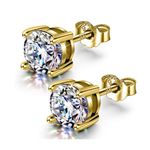 HighSpark Women 925 Silver Solitaire Earrings In Gold Finish| 92.5 Sterling Silver And Diamond Like Brilliance Sparkling Zirconia For That Stunning Shine | Lovely Gift - Gold 7Mm