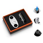 CIGARLOONG Cigar Cutter and Lighter Set Black Double Blade Simple Cigar Guillotine and 3 Jet Torch Blue Flames Refillable Lighter