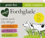 Forthglade Wet Dog Food Variety Pack (12 x 395g Trays) - Adult Dogs, Grain Free Turkey, Lamb & Duck With Vegetables, Stomach Sensitive Dog Food, Hypoallergenic Dog Food