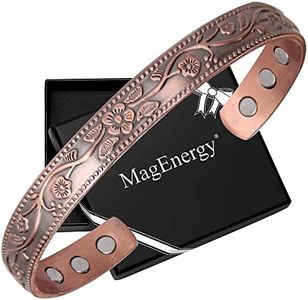 MagEnergy Copper Bracelets for Women, 99.9% Pure Copper Vintage Flower Magnetic Bangle with 3500 Gauss Magnets,Adjustable Cuff Jewelry Gift, 1 Count (Pack of 1), Copper, no gemstone