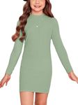 Floerns Girls Long Sleeve Mock Neck Rib Knit Fitted Pencil Dress Mint Green 8Y