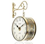 CRAFTEL Metal Analog Double Sided Vintage Station Wall Clock with Brass in dial (Golden, 10 Inches)