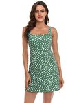 HDE Womens Exercise Workout Dress with Built-in Shorts Sleeveless Athletic Dresses for Golf Tennis, Green Ditsy Floral W/Bra, Medium