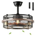 cifyses Farmhouse Ceiling Fan with Lights and Remote, 18'' Industrial Flush Mount Ceiling Fan Caged Ceiling Fan Light Rustic Ceiling Fan with Light for Bedroom(4 x E12 Bulb Base)