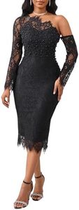 Cololura Elegant Sexy Floral Lace Patchwork Pearl One Shoulder Formal Evening Gown Party Cocktail Bodycon Midi Dress