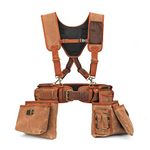 TOURBON Wax Canvas Carpenters Tool Belt with Suspenders Detachable Electrician Tool Pouches Hammer Loop