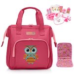 HappyVk- Pink Baby Doll Diaper Bag with Doll Changing Pad and Doll Accessories Set - Handbag for Girls - Owl Embroidery