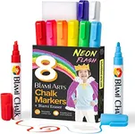 Blami Arts Chalk Markers 8 Pens Set - Neon Vibrant Chalkboard Markers - Non-Toxic Water-based Liquid Chalk Markers with Reversible Tips and Erasing Sponge Included, white, BL606-1