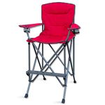 RMS Outdoors Extra Tall Folding Chair - Bar Height Director Chair for Camping, Home Patio and Sports - Portable and Collapsible with Footrest and Carrying Bag - Up to 300 lbs Weight Capacity (Red)