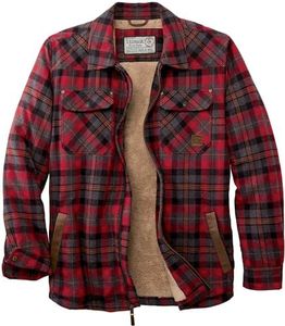 Legendary Whitetails Men's Tough as Buck Sherpa Lined Flannel Shirt Jacket, Rugged Red Plaid