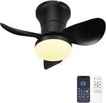 Ohniyou Ceiling Fan with Lights and Remote - 21'' Small Flush Mount Ceiling Fan APP Control - Dimmable Quiet DC Ceiling Fan Lights for Kitchen Bedroom(Black)