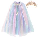 PHOGARY Princess Cape Colorful Princess Cloak, Princess Fancy Dress Halloween Costume Sparkling Sequins Tulle Carnival Birthday Party Cosplay Princess Dress Up with Princess Crown for Girls （Style B）