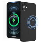 UEEBAI Liquid Silicone Wireless Charging Phone Case for iPhone 11 6.1 inch, Built-in Magnets Compatible with MagSafing Faster Charging Slim Fit Soft Microfiber Cover - Black