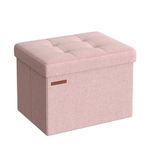 SONGMICS Small Folding Storage Ottoman, Foot Rest Stool, 12.2 x 16.1 x 12.2 Inches, 286 lb Load Capacity, for Living Room, Bedroom, Home Office, Dorm, Jelly Pink ULSF102R01