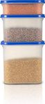 Cutting Edge Essentials Kitchen Storage Container Set for Rice, Dal,Atta, Flour, Cereals, Pulses, Snacks, Stackable, BPA Free (Peppy Blue, Set of 3,1200ml x 1, 1800ml x 1, 525ml x 1)