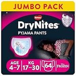 Huggies DryNites, Pyjama Pants for Girls - Sizes 4-7 Years (64 Pants) - Maximum Protection to Manage Night Time Bed Wetting - Discrete with Exciting Designs