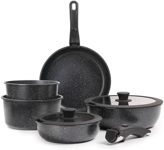 Ceramic Nonstick Pots and Pans Set with Detachable Handle,9 Pcs Pots and Pans Set Non Stick,Kitchen Essentials,RV Kitchen Pot and Pan,Stackable Induction Cookware,Black
