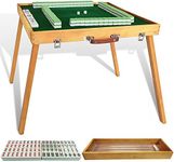 steelway Foldable Mahjong Table with Mahjong Tiles Set,Portable Majong Table with 144pcs Majiang Tiles,1x Storage Box, 1x Storage Bag and 4 All in One Racks and Pushers[麻将套装]