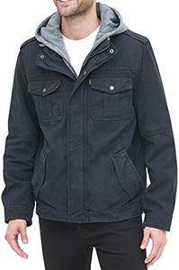 Levi's Men's Washed Cotton Hooded Military Jacket (Regular & Big & Tall Sizes), Navy/Sherpa Lined, Large