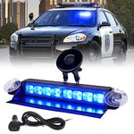 Xprite LED Windshield Strobe Flashing Light Aluminum w/Suction Cups, Dash Deck Visor Police Hazard Warning Security Lights for Emergency POV Volunteer Firefighter Vehicles Trucks Traffic - Blue