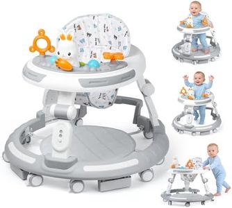 Baby Walker with Wheels - Foldable Baby Walker,4-in-1 Baby Walkers for Boys and Girls 6-12 Months, Infant Walker with Adjustable Height, Baby Activity Walker with Toys, Music, Lights, Anti-Rollover
