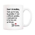 5Aup Mother's Day Funny Grandma Coffee Mug Christmas Gifts from Grandson Granddaughter, Dear Grandma, Thanks for Being. Love Your Favorite Cups 11 Oz, Birthday Present Idea for Grandmother