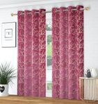 Panipat Textile Curtain Heavy Velvet Fabric Room Darkening Tree Design Curtains 7 Feet for Door, English Wine, Single Piece