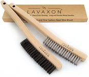 Lavaxon Wire Brush Set-Heavy Duty Stainless & Carbon Steel Bristles with Wood Handle Grip for Rust, Wielding Slag, Dirt & Paint Scrubbing with Deep Cleaning – 14 Inches (Pack of 2)