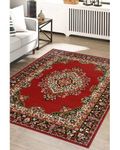 Modern Style Rugs Virtuoso Antique Traditional Medallion Stain Resistant Red Large Area Rug. Suitable for Bedroom, Living Room, Hallway, Study Room, Conservatory, Indoor Living Space Rug - 140x200 cm