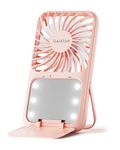 Gaiatop Mini Handheld Fan - 3 Speeds, 2000mAh USB Rechargeable Portable Fan with LED Lighted Makeup Mirror and Stand, Small Personal Fan Ideal for Outdoor Travel, Gifts for Women & Girls