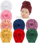 inSowni 8 Pack Solid Nursery Hospital Turban Hat Cap Beanie Bonnet with Flower for Baby Girls Toddlers Newborns Infants