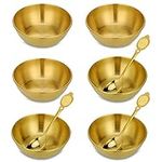 Dipping Bowls Set of 6, Stainless Steel Golden Dip Bowls, Serving Dishes Set, Tapas Bowls, Small Bowls for Dips Ingredients Appetizer Sauce Nibbles, Polished Snack Bowls with 3 Spoon, Dishwasher Safe