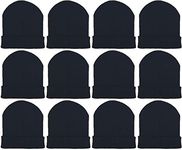 12 Pack Winter Beanie Hats for Men Women, Warm Cozy Knitted Cuffed Skull Cap, Wholesale, 12 Pack Black, One Size