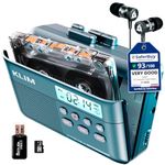 KLIM K7 Cassette Tape Player - Cassette to MP3 Converter - Portable Cassette Player - Tape Recorder with Built-in Microphone & Speaker - Rechargeable Battery - Earphones - 16GB SD Card - Blue