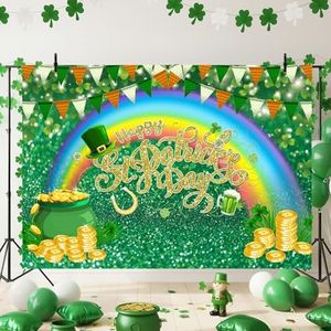Happy St. Patrick's Day Backdrop Spring Irish Green Lucky Shamrock Leaves Photo Background for Saint Patrick's Day Birthday Baby Shower Party Decorations Photo Booth Props 5x3ft
